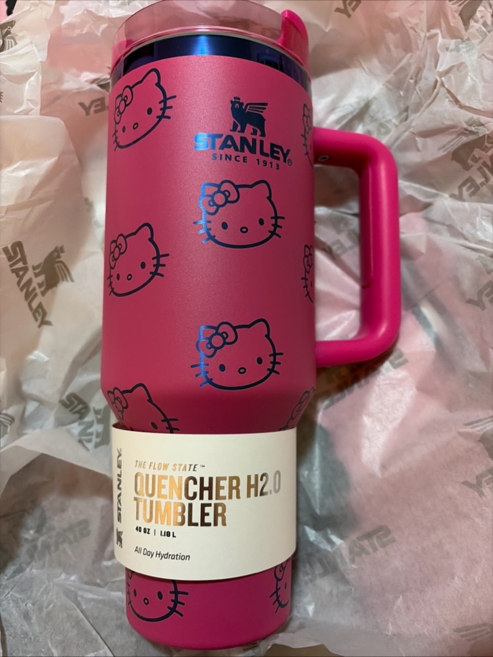 Stanley x Hello Kitty Quencher H2.0 Tumbler - Hot Pink custom laser engraved